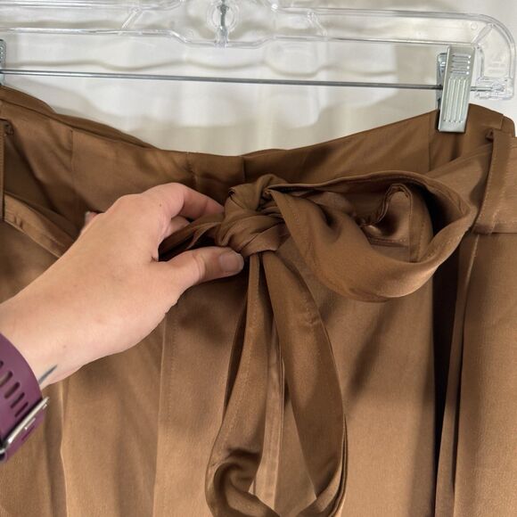 Universal Standard Pants Women's Medium Petite Satin Brown Wide Leg Tie Waist - Picture 3 of 11